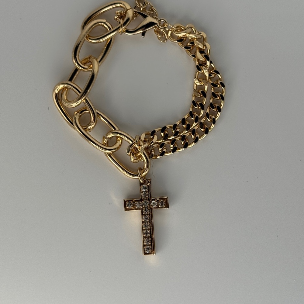 Gold-Tone Cross Charm Chain Bracelet - Women Jewelry